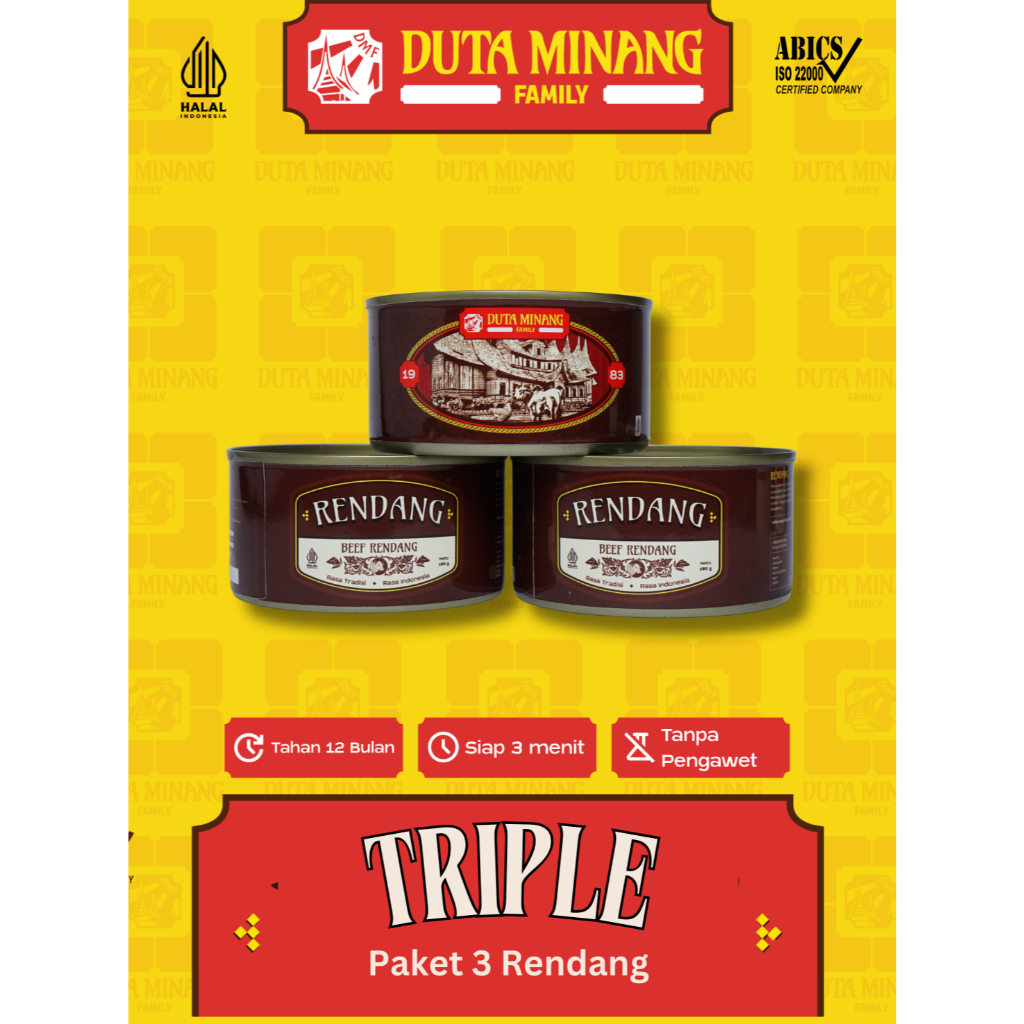 

PAKET 3 Kaleng Rendang Daging Sapi Khas Padang Solok ASLI HALAL 100% / Daging Kaleng / Rendang Kaleng / Makanan Kaleng - Duta Minang Family