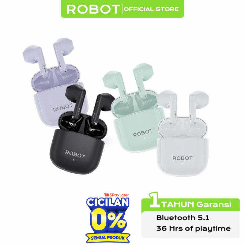 [ TERLARIS ] ROBOT TWS Wireless Earphone Bluetooth Chip 5.1 Airbuds T60 TWS Tahan Air Keringat IPX 4