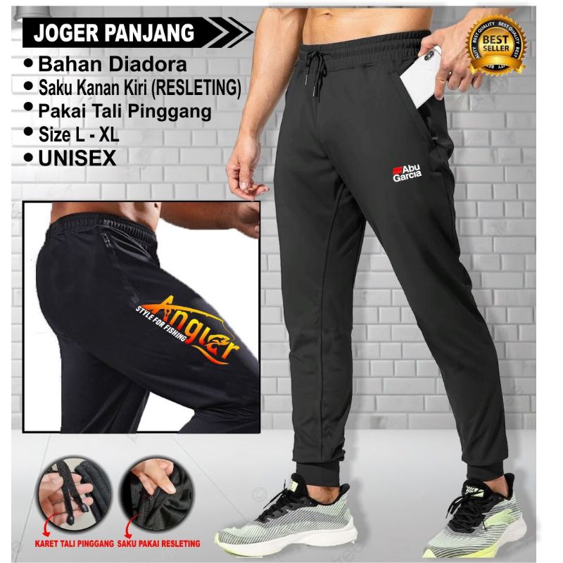 Celana joger mancing panjang celana mancing saku kanan kiri resleting unisex
