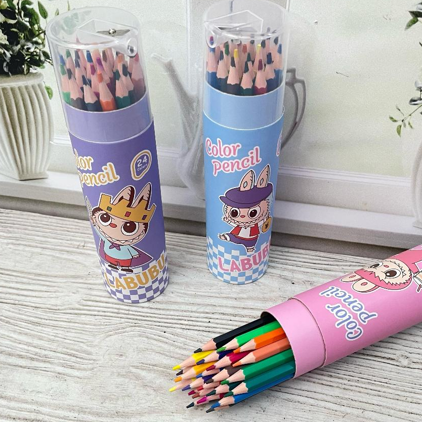 

Pensil Warna Isi 24pcs Karakter Kartun Viral Labubu Warna Soft Pastel Cover Tabung Free Rautan Bisa COD