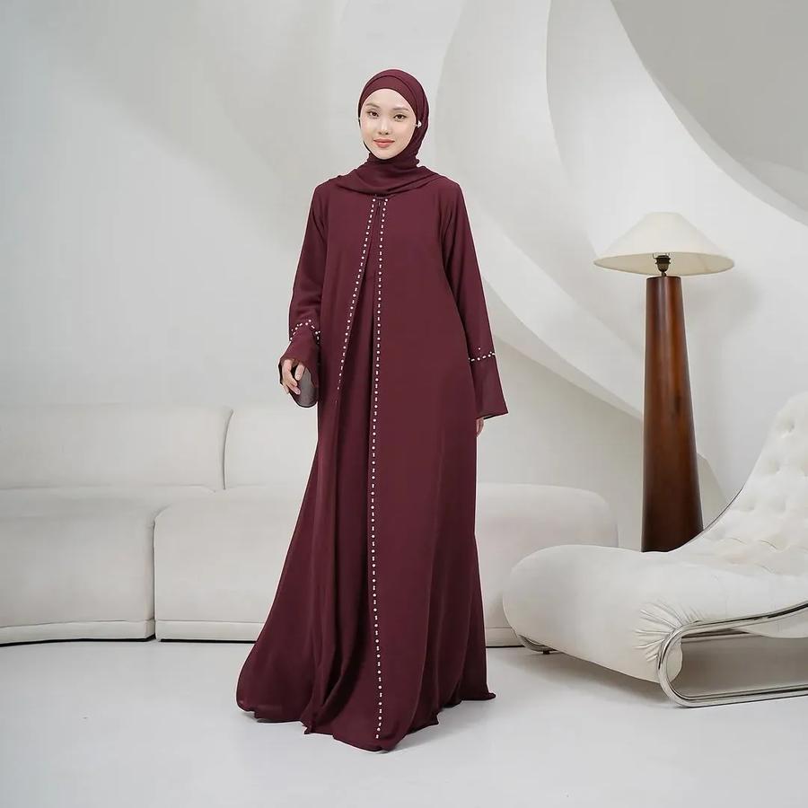Lely Fashion // ABAYA BURGUNDY KAMALIA ABAYA MATT CERUTY BABYDOLL FULL FURING / BAJU ABAYA 2025 MODE