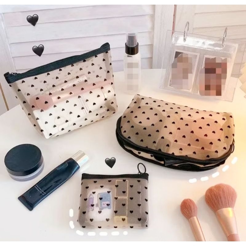 POUCH KOSMETIK JARING LOVE TAS MAKEUP WADAH SKINCARE TRAVELING