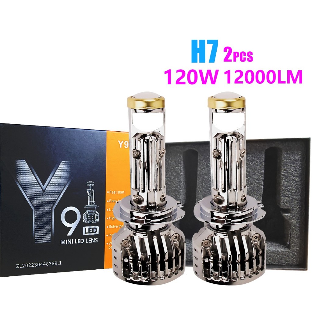 2PCS HEADLIGHT Laser LED Y9 PRO-H7 120W 12000LM Lampu kabut Lampu Depan mobil Cahaya Putih Sorot