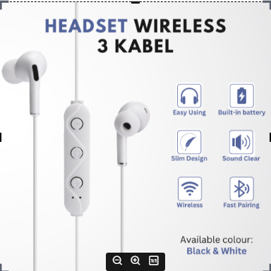 HEADSET WIRELESS BLUETOOTH EARPOD 3 KABEL - HANDSFREE SPORT BLUETOOTH