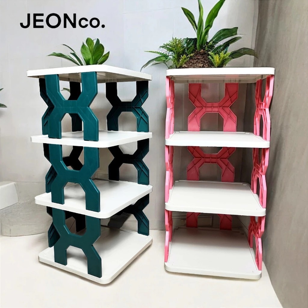Rak Sepatu X 4 Susun Jeon Plastik Korea - Rak Sepatu Rak Sandal Silang - Rak Plastik 4 Susun Serbagu