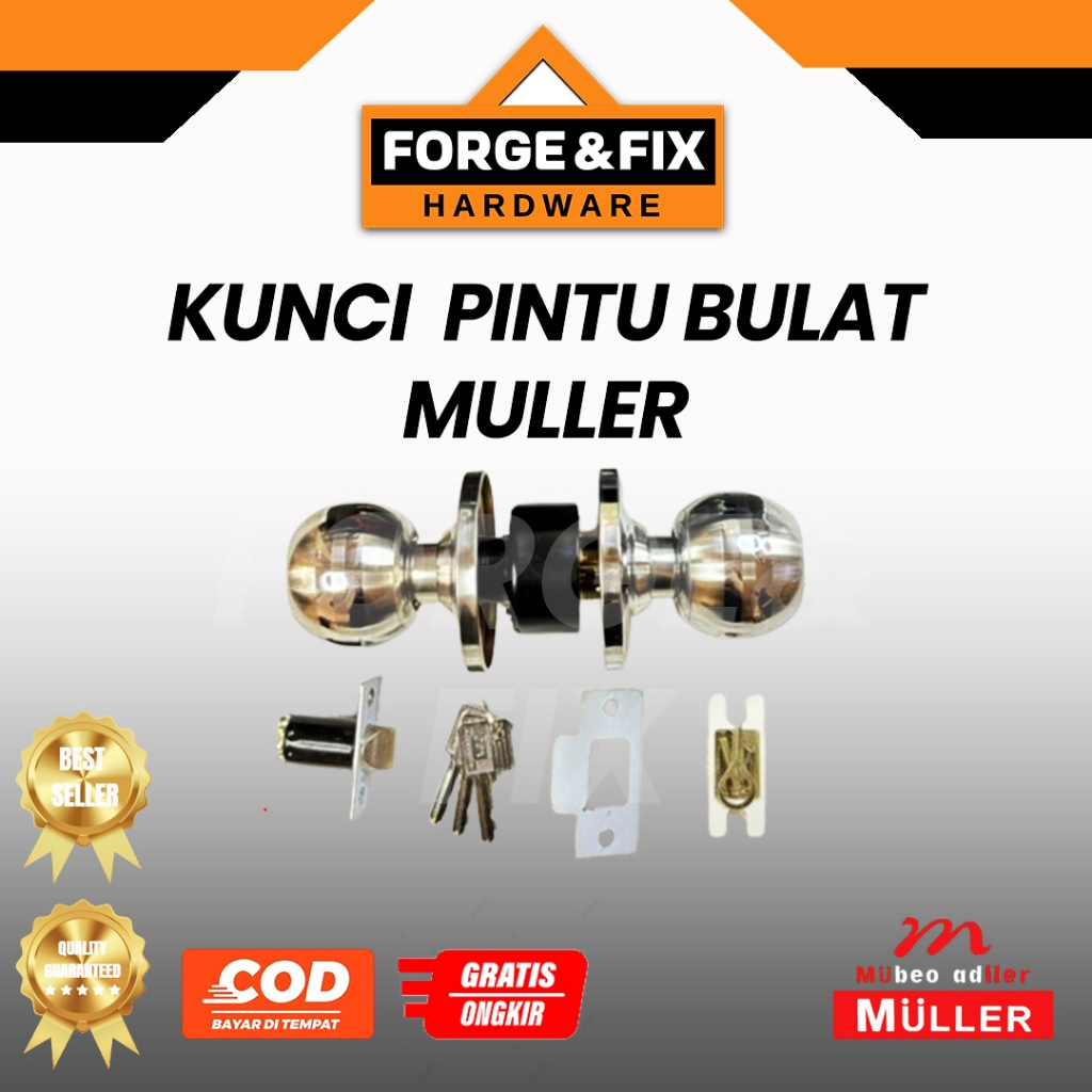 [1SET] MULLER Handle Gagang Kunci Pintu Kamar Mandi Bulat Stainless