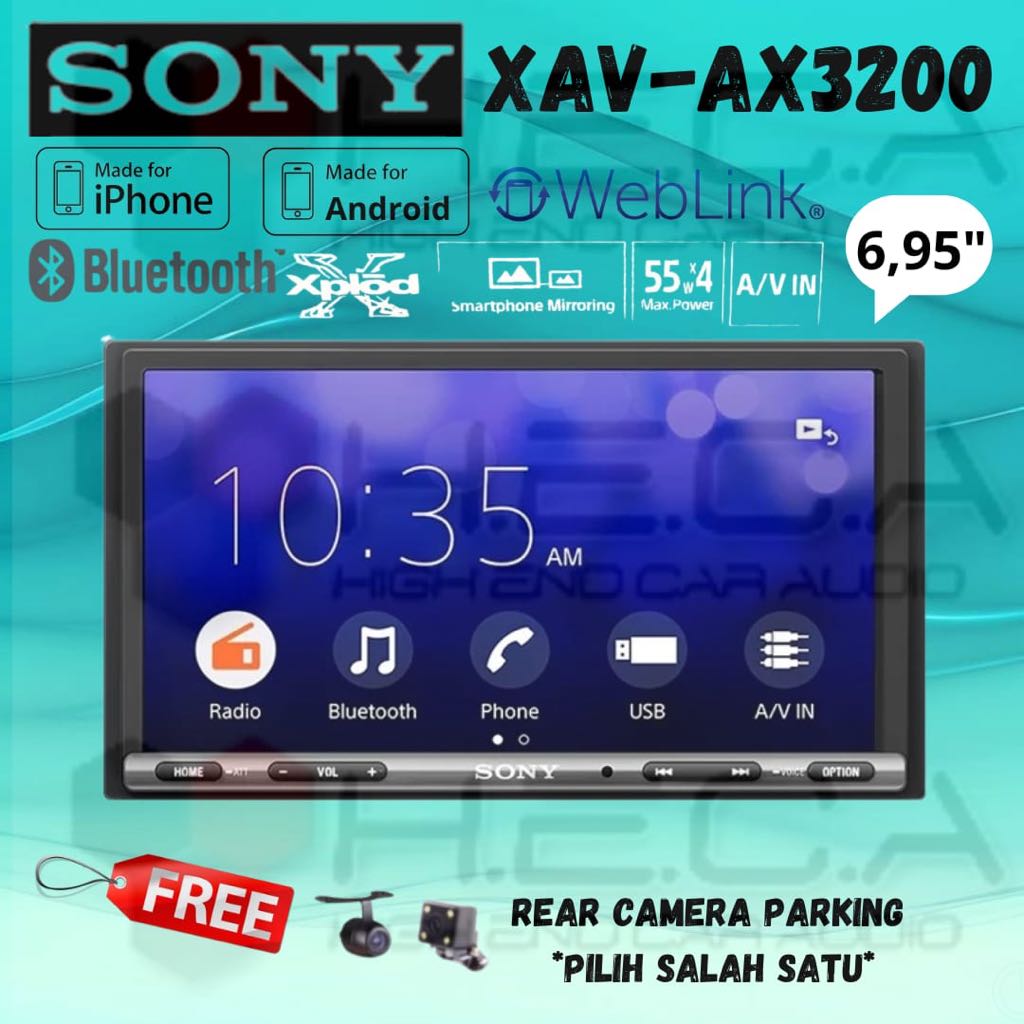 Sony XAV-AX3200 Head Unit Tape Mobil Single din Layar Double din audio Weblink + Kamera Mundur