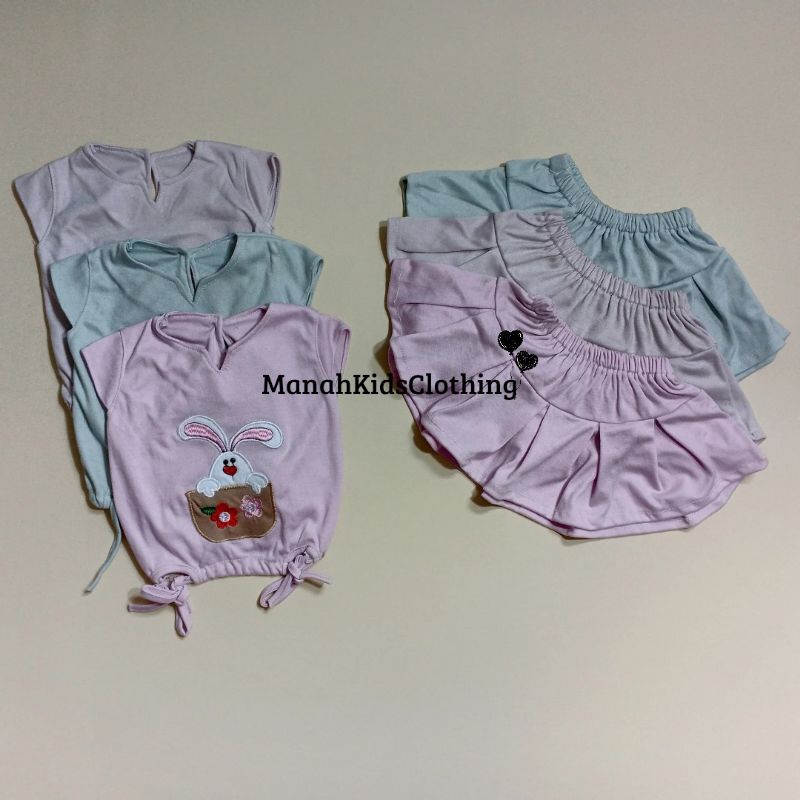 MANAH | Setelan Baju Anak Perempuan Lucu – Kaos Lengan Pendek & Celana Rok Bayi Katun Halus | Lily B
