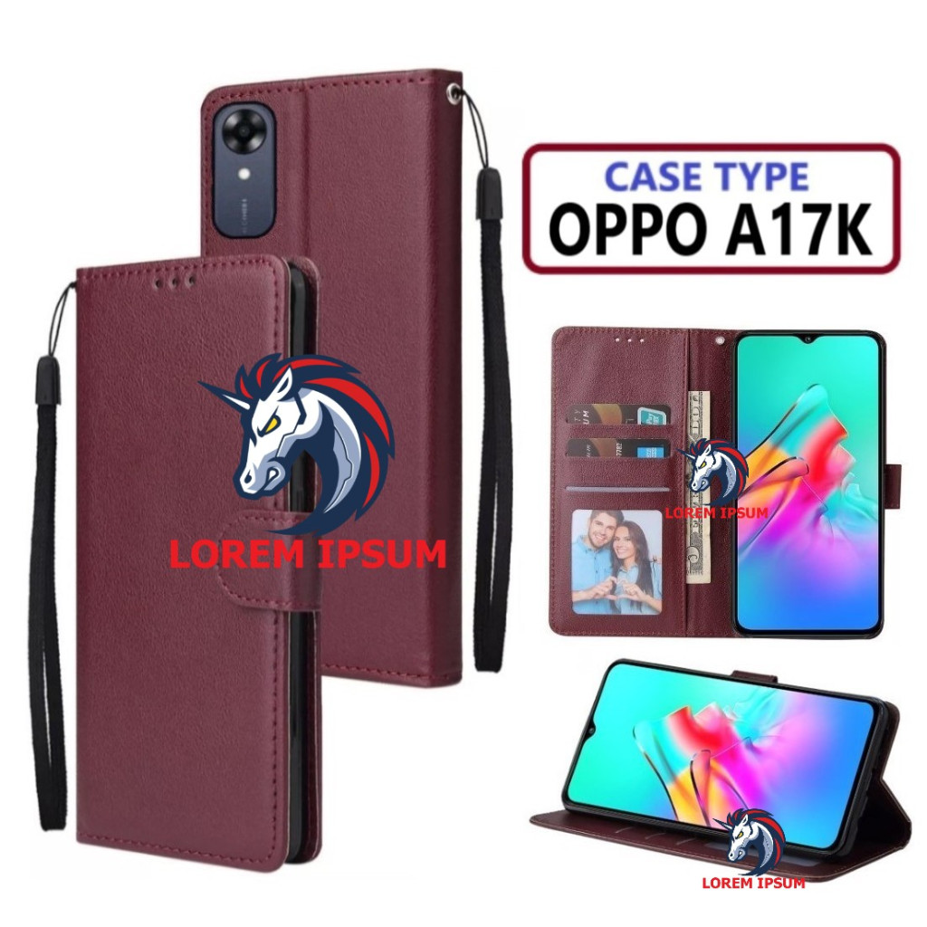 LEATHER CASING OPPO A17K CASE KULIT FLIP WALLET LEATHER KULIT PREMIUM SARUNG BUKA TUTUP KESING HP FL