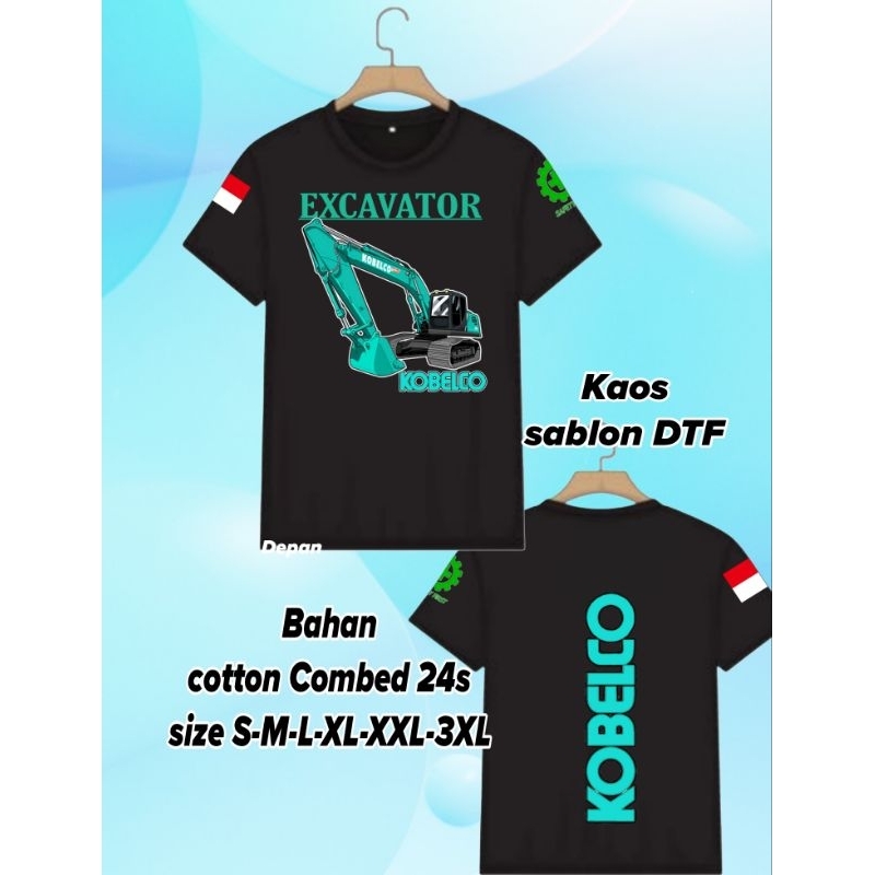 Baju kaos excavator kobelco sablon DTF