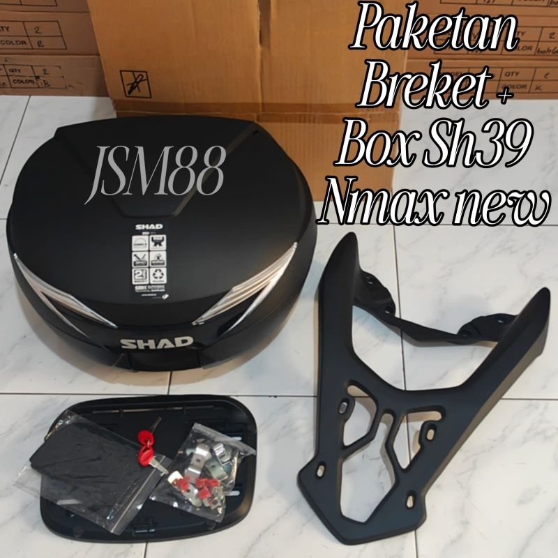 Paketan Box Shad Sh39 + Bracket Breket Box Bintang Nmax new &, Nmax old & Nmax turbo & Neo / Top Box