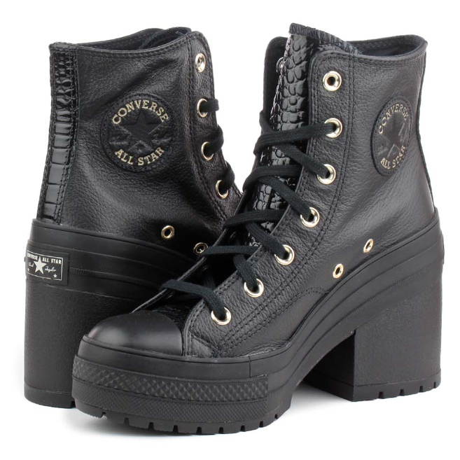 Converse Chuck 70 70s De Luxe Heel Platform Croc Crocodile Embossed Leather Lugged Hi Mono Full Blac