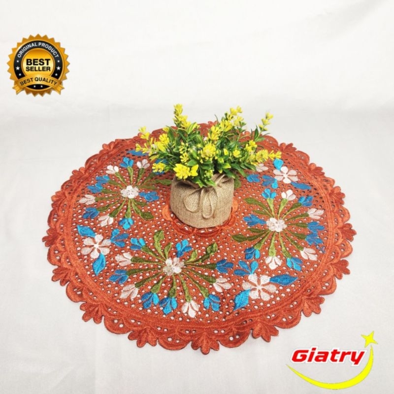 taplak meja tamu bulat kecil bordir motif bunga /taplak meja sudut/taplak vas bunga/taplak meja rias