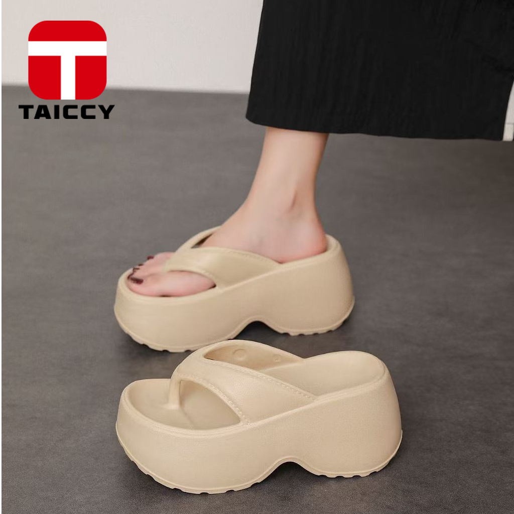 TAICCY Sandal Jepit Jelly Wanita Terbaru Hak Tebal Kekinian Sandal Wedges Platform Wanita Karet EVA 
