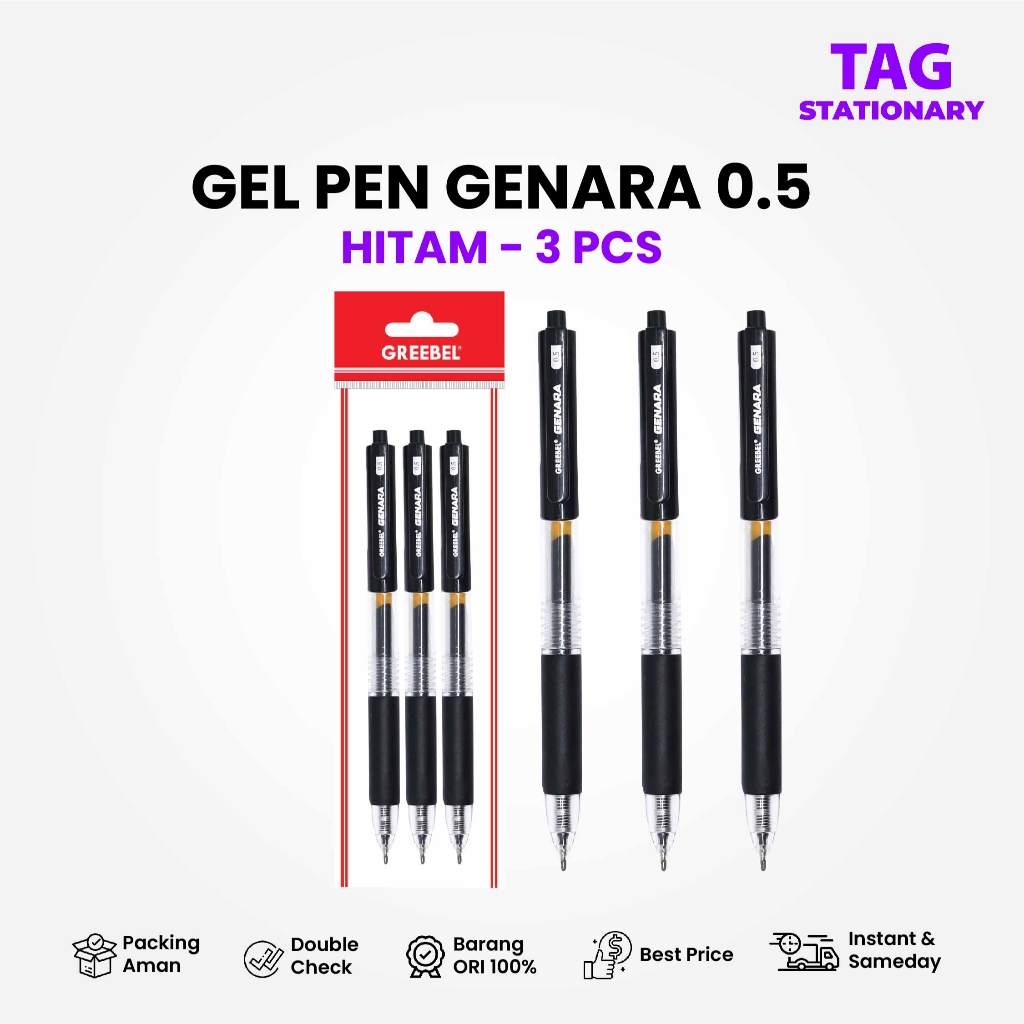 

GREEBEL PULPEN GEL / GEL PEN GP-508 GENARA Hitam 0.5 (3PCS/SET) / Ballpen Bolpoin Bolpen Cetek