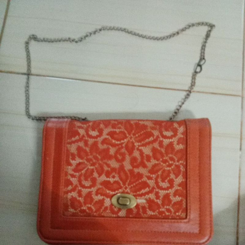 Tas Kulit warna orange bata