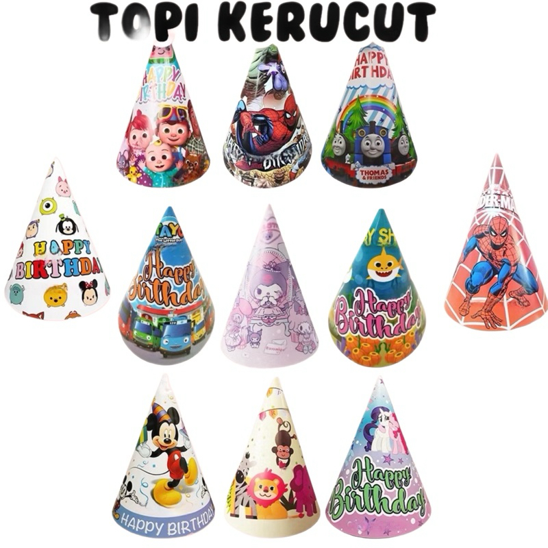 Topi Kerucut Karakter / Topi Kerucut Ulang Tahun / Topi Pesta Anak