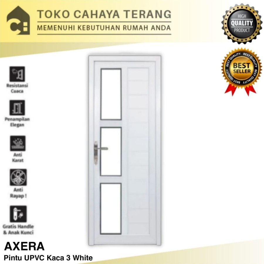 Pintu UPVC 200 x 80 Axera Kaca 3 + Kusen + Handle / Pintu Rumah Kantor