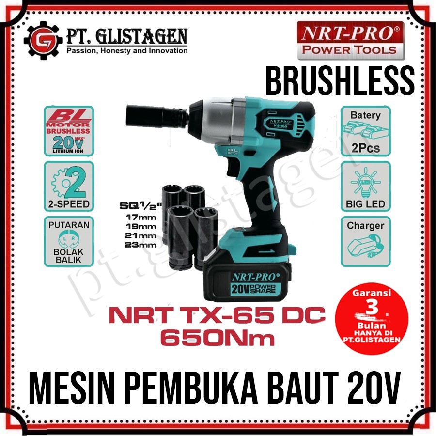 Mesin Pembuka Baut Impact Wrench Cordless Brushless NRT PRO TX65 DC