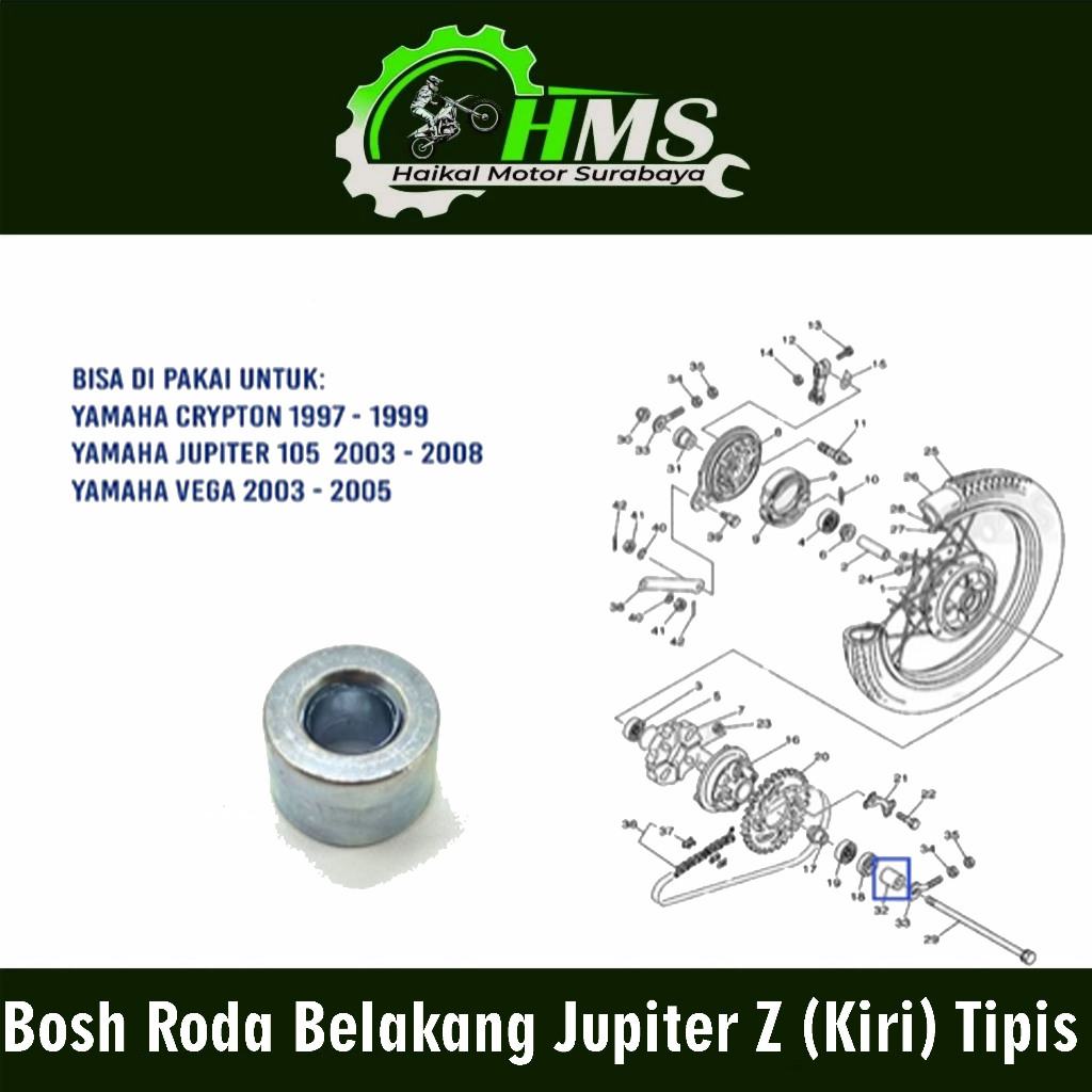 Bosh Roda Belakang Jupiter Z (Kiri) Tipis - Boshing Bos Luar Tromol Kiri Crypton Vega Jupiter Z1