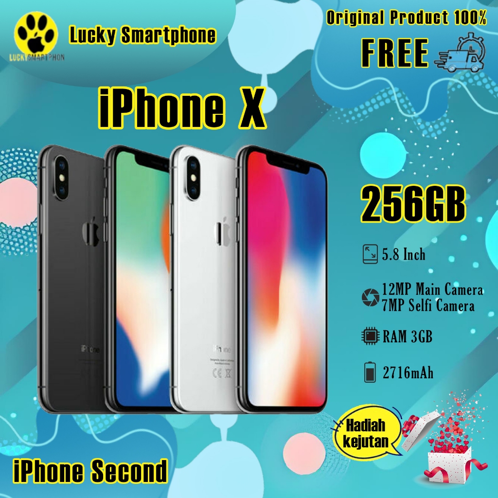 iPhone X 256GB Second Bekas Original100% 5.8" Fullset Silent-Camera Mulus Normal Like New SmartPhone