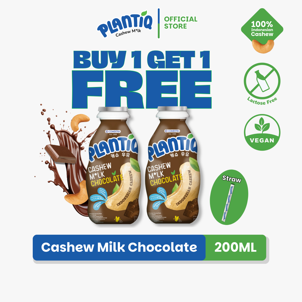 [BUY 1 GET 1 FREE ] PLANTIQ Cashew Milk Chocolate 200ml - Susu Kacang Mede Rasa Coklat -  Non Dairy 