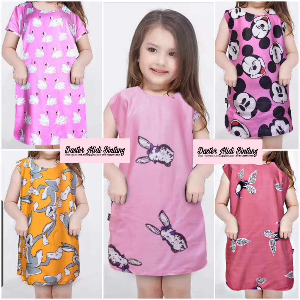 Daster Midi Anak Banez 3-4th RANDOM GROSIR (TIDAK ECER KLIK 5X)