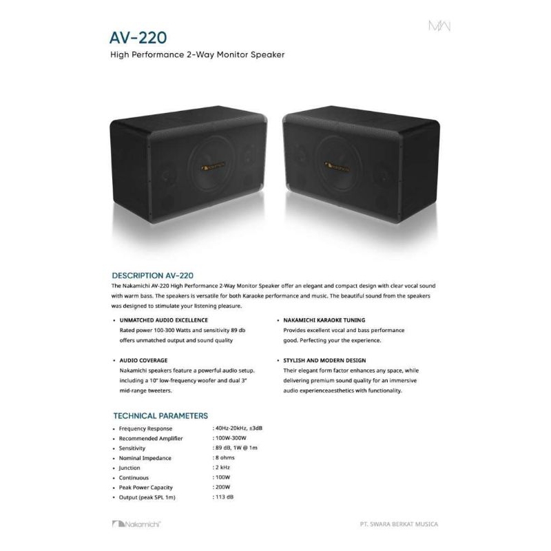 SPEAKER ACTIVE NAKAMICHI AV220 SPEAKER KARAOKE AKTIF NAKAMICHI 10 INCH