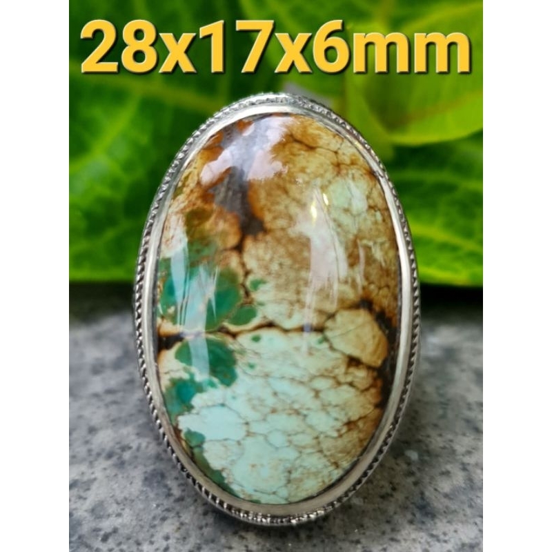 Cincin Batu Pirus Hubei Hijau Unik  28x17x6mm