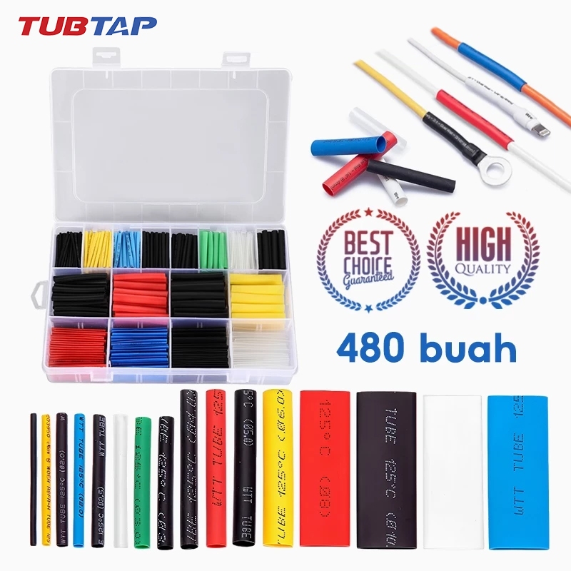 TUBTAP 480 pcs Set Kabel Bakar Heat Shrink Bahan Polyolefin Warna Warni /Heat Shrink Tube Selang Bak