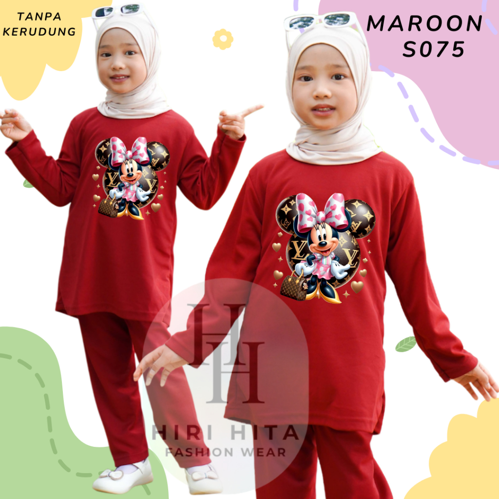 Hirihita S074 Setelan Muslim Tunik One Set Panjang Atasan dan Celana Anak Cewek Dress Moly Spacee