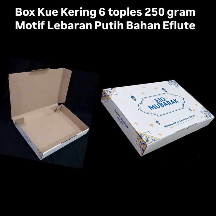 

( 10pcs ) Box kue kering isi 6 toples 250gr motif eid mubarak dus kue lebaran kotak packaging hamper