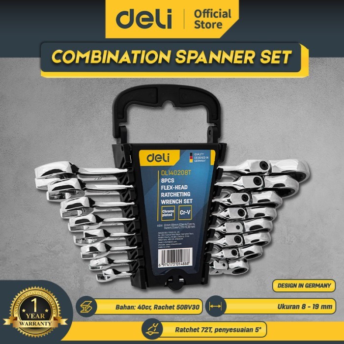 Deli Wrench Set Kunci Ring Pas Ratchet Flexible 8Pcs 8-19mm DL140208T