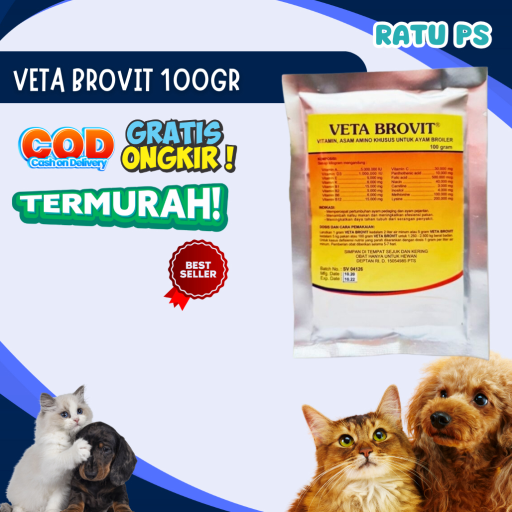 Veta Brovit 100 gram - Vitamin Asam Amino Untuk Ayam Broiler