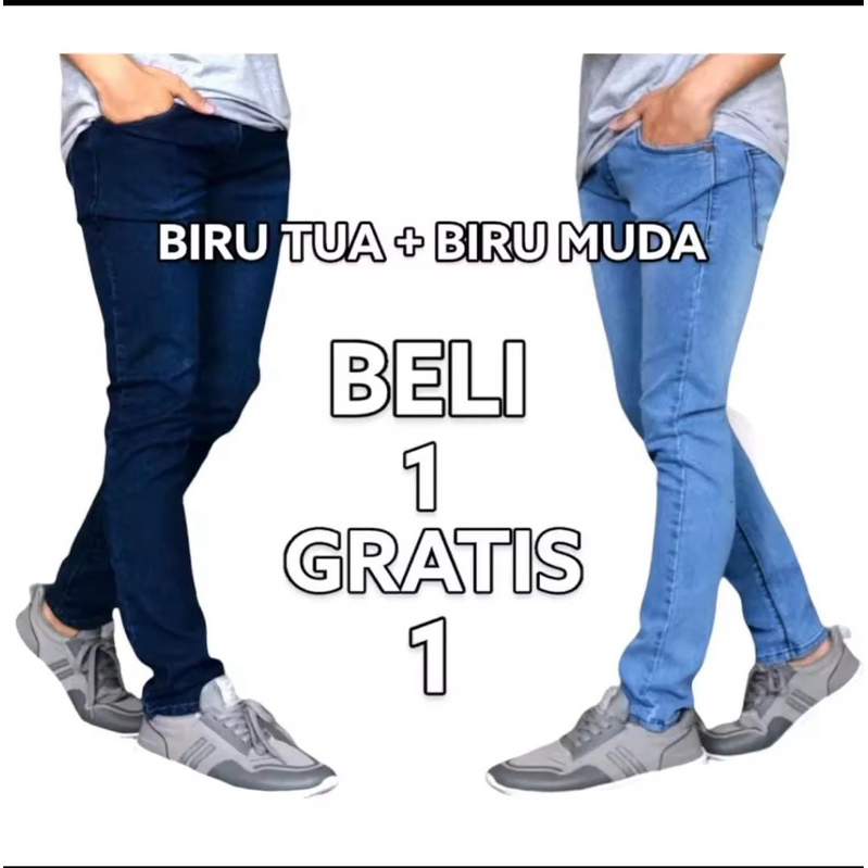 

technandaa - paket hemat 1 gratis 1 celana jeans pria panjang pensil denim shopee