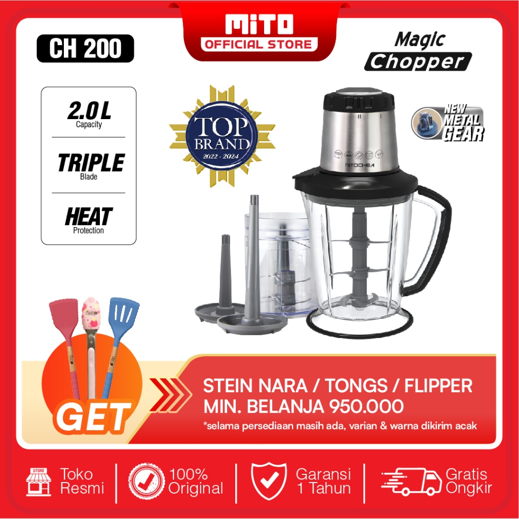 MITOCHIBA Food Magic Chopper CH200 Blender 2L Alat Penggiling dan Penghalus Bumbu