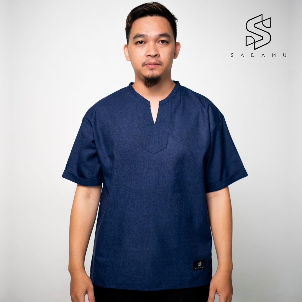 Sadamu Cloth | Baju Koko Lengan Pendek Medina Standar Pria Dewasa | Warna Biru/Navy