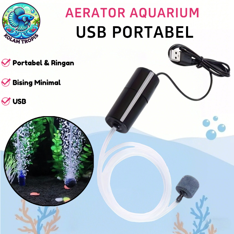 Aerator Aquarium USB Portabel Aquarium Pompa Air Oksigen Pompa Oksigen Cocok Memancing & Outdoor