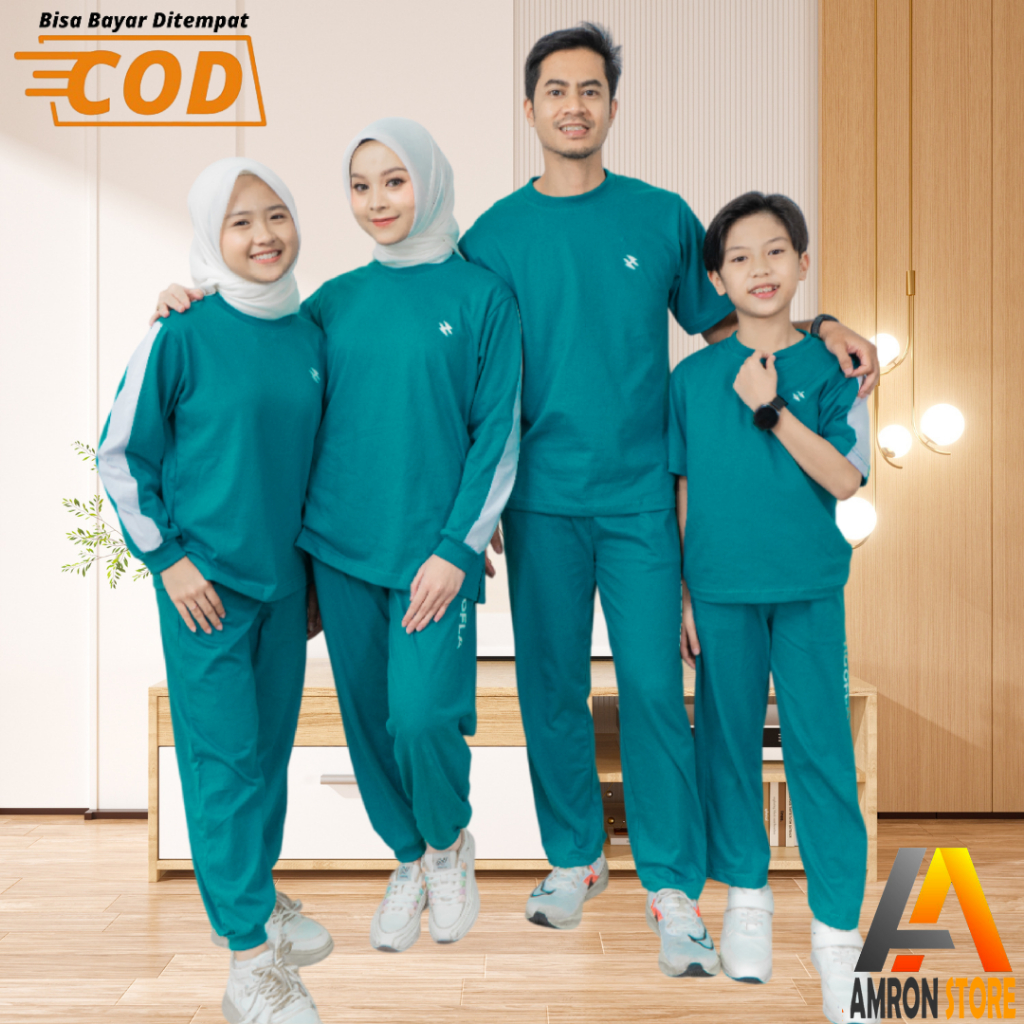 Setelan Baju Olahraga Senam Joging Wanita Pria Anak Keluarga Muslim Sporty Fam Set Tropical Teal