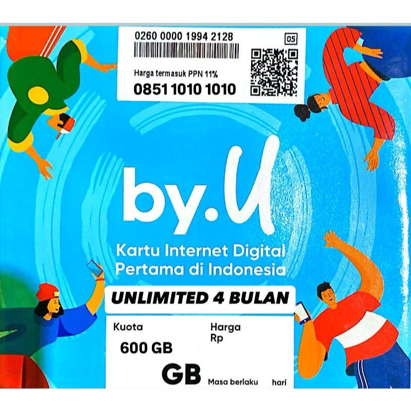 Promo Kartu Perdana By.U Nomor Cantik 12 digit Bonus Kuota 600 GB Support.