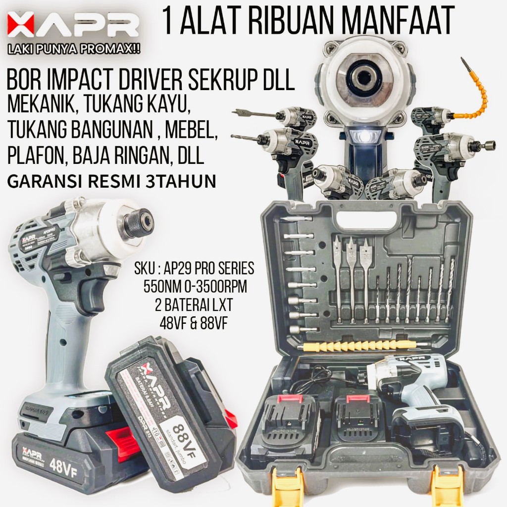 XAPR Impact Driver Kunci DDL 88VF & Baterai LXT 550N0-3500RPM