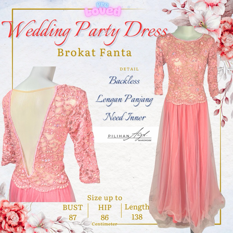 Gaun Pesta Brokat Wedding Party Dress - Brokat Fanta Pink Merah Muda Gaun muslimah modis