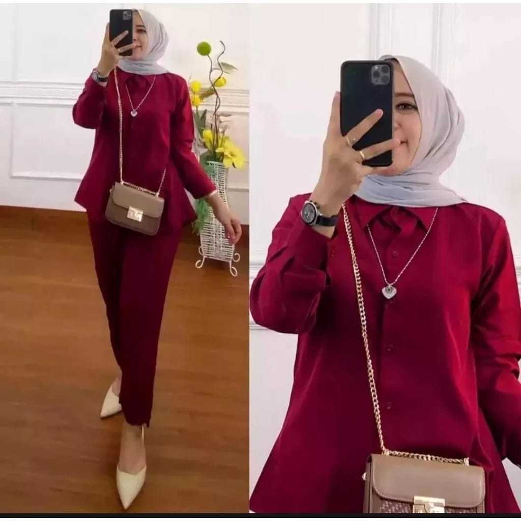 ONE SET WANITA SETELAN KEMEJA KATUN PREMIUM POLOS/ONE SET WANITA TERBARU KEKINIAN