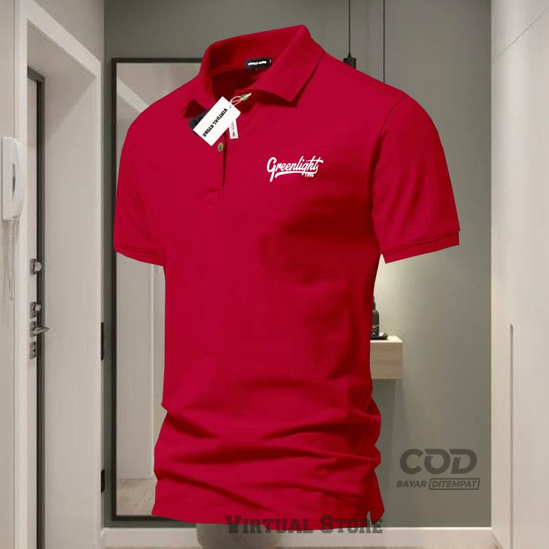 COD T-shrit POLO kerah Greenlight 1996 Text Putih Kaos Kerah Dewasa Shirt / Kaos Pria Polo / Kaos Se