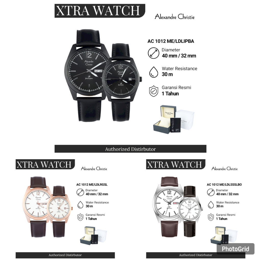 Jam Tangan Couple AC Alexandre Christie 1012 Original - Tali Kulit - Garansi Resmi 1 Tahun