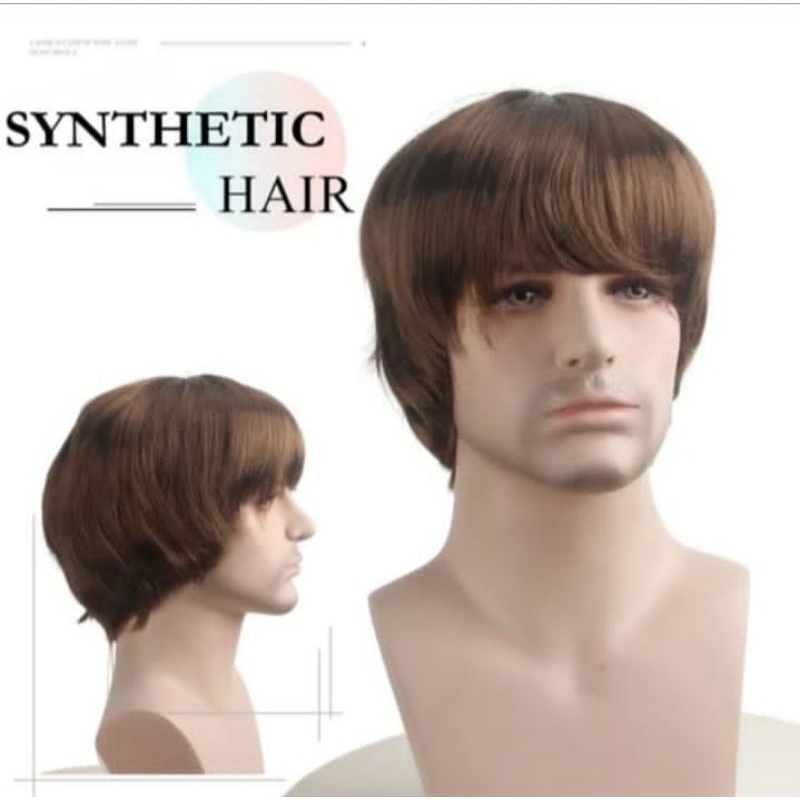 Wig Pria Wig Korean Style Wig Pendek Wig Lurus Wig Pirang Wig Murah Rambut Palsu Pria Fashion Wanita