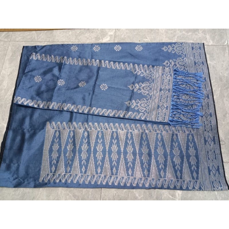 Songket Silungkang warna denim, songket padang