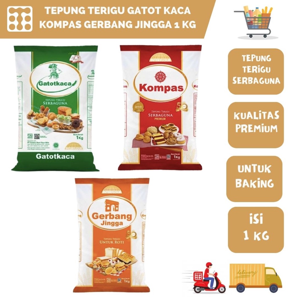 

TEPUNG TERIGU INTERFLOUR (GATOT KACA,KOMPAS,GERBANG JINGGA) 1 KG