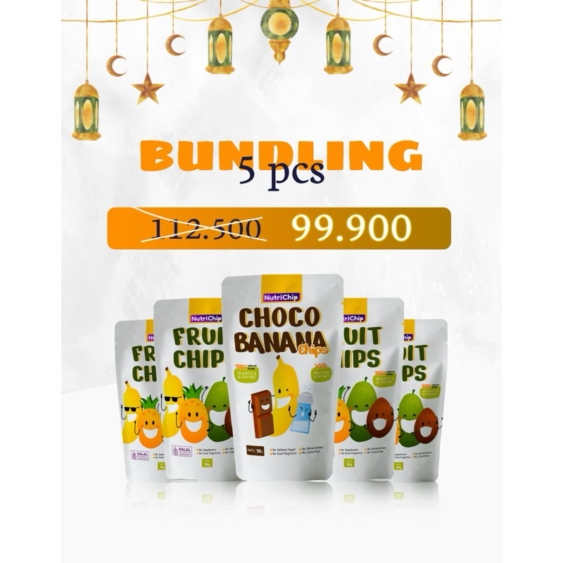 

Bundling Khusus Ramadhan 5 pcs Keripik Buah Nutrichip bisa mix all varian
