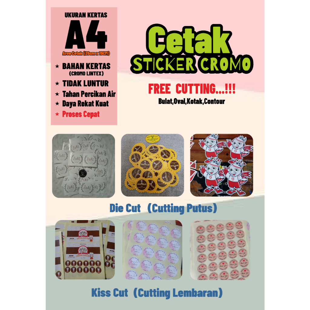 

Cetak Sticker Kemasan Custom ukuran A4